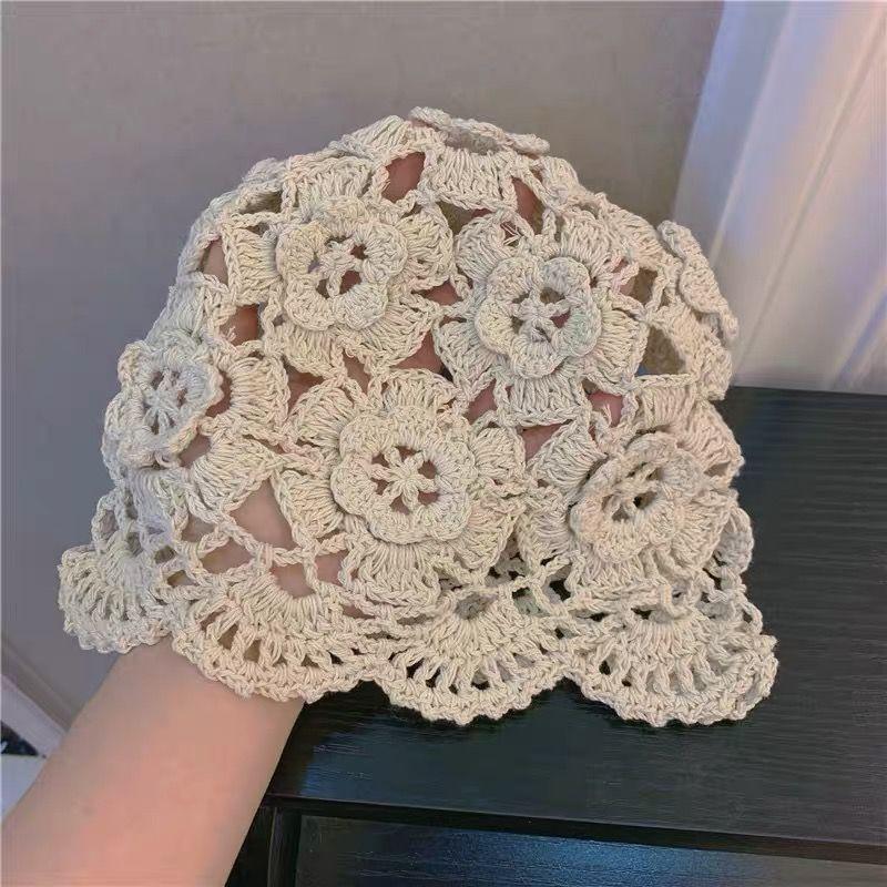 Dámský ručně pletený jarní letní korejský styl pletený tenký dutý prodyšný módní vlněný klobouk melounová slupka stylová čepice na hlavu