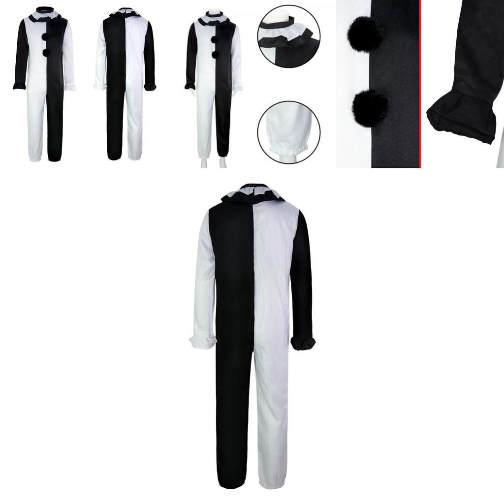 Strašidelný kostým klauna Terrifier na Halloween pro dospělé Vysoce kvalitní černo-bílá kombinéza