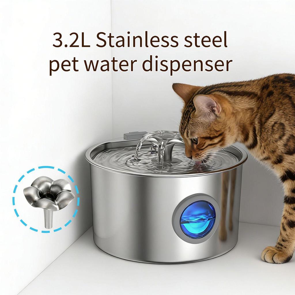 Stainless Steel 3.2L Automatic Pet Water Fountain with Filter for Cats and Dogs