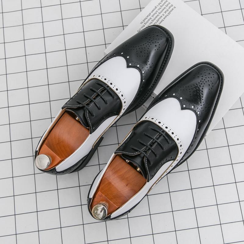 Classic Casual Business Shoes Men Retro White Brogues Leather Office Shoes Men Formal Social Wedding Dress Leather Oxford Shoes