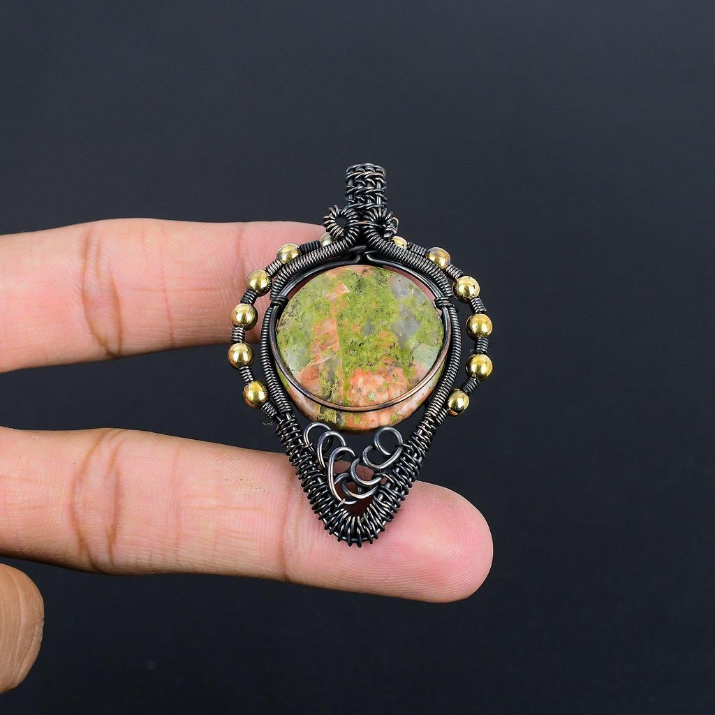 Unakite Pendant, 999 Copper Wire Wrapped Jewelry, Gemstone Jewelry Pendant, Handmade Wedding Gift Jewelry