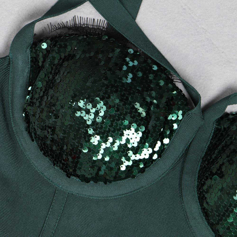 Sequin Lace Cross-Strap Knit Bandage Dress