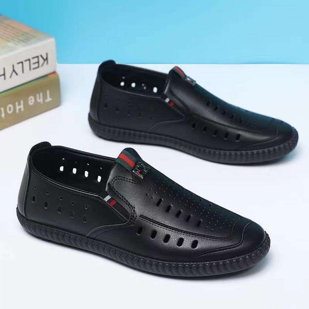 Sandals new soft leather mesh breathable hollow hole shoes casual lazy shoes