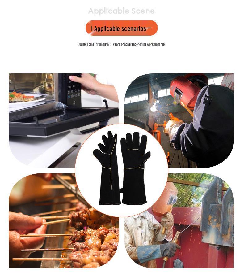 Cowhide BBQ & Oven Gloves: Heat, Cut & Scald Resistant for Grill, Fireplace, Welding & Microwave.