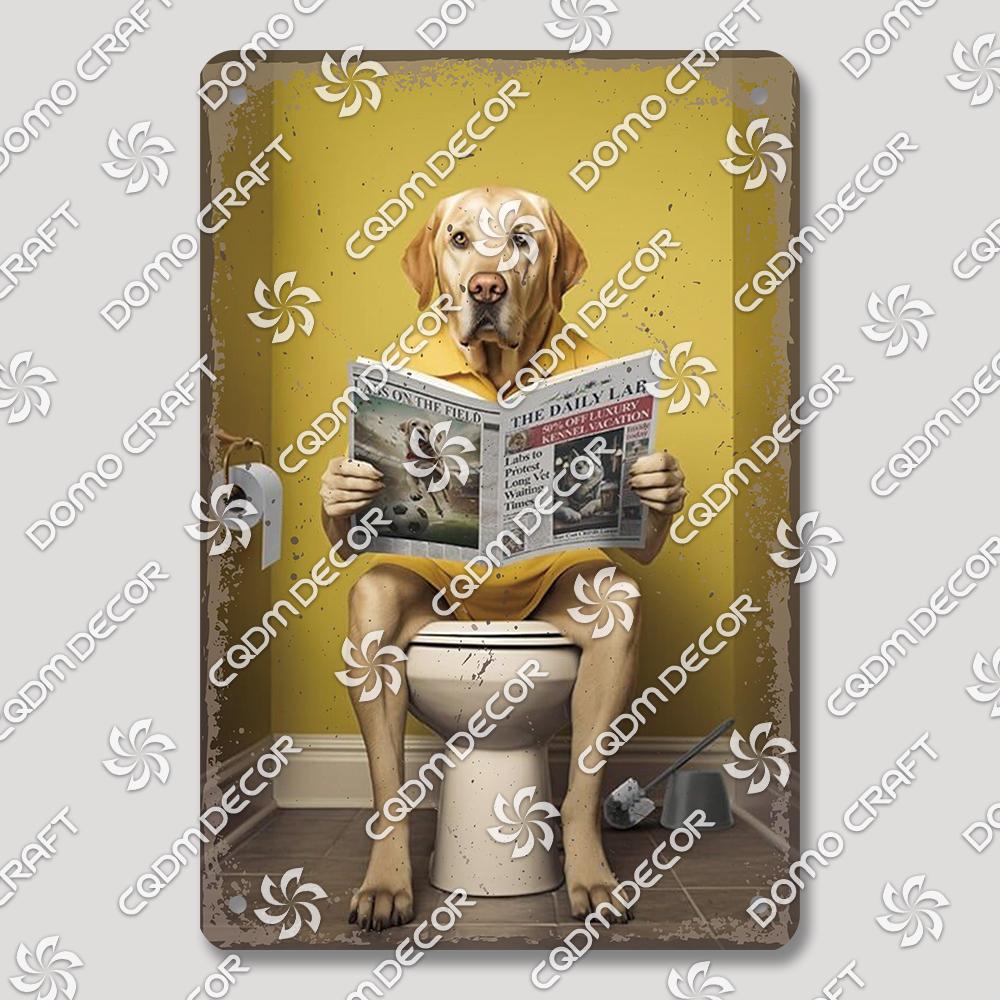 Funny Toilet Tin Sign Vintage Metal Poster Rabbit Raccoon Cat Dog Metal Plates Retro Wall Decor for Cafe Bathroom Home