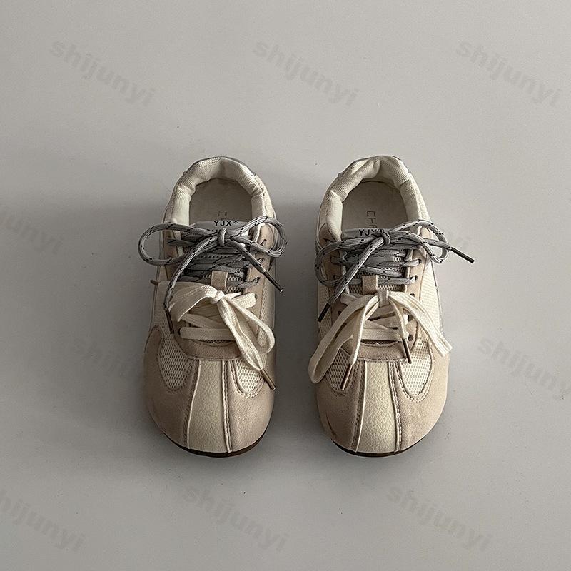 Fashion Versatile Korean Version Height Increasing Shoes Women Spring  New Retro Round Toe Lace Up Sports Leisure Sneakers