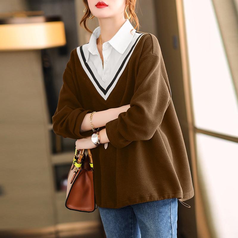 

Жіночі повсякденні пуловери з довгими рукавами в стилі печворк ZANZEA M коричневий