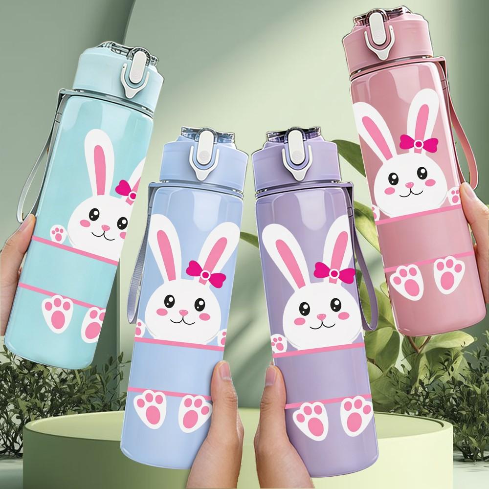 1PC Simple Line Bunny Minimal Easter Art 750ml Color Plastic Sports Water Bottle Leakproof Flip Straw Lid Suitable for Sports Office Home Use