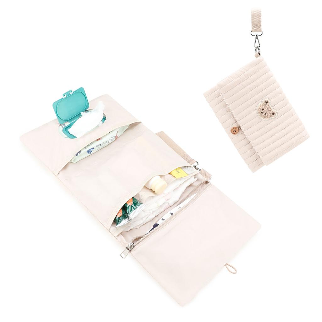 Multifunctional Baby Travel Diaper Bag Easy Attachable To Strollers Compact Foldable Design With Bear Embroidery