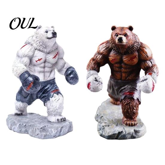 Resin Animal Figurine Boxing Bear Figurine, Muscle Statue for Desk Decor, Brown Decor White Sculpture Office and Home Display Shape