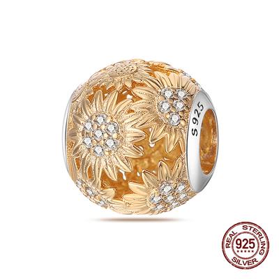 Charme Kupfer Goldene Sonnenblumen Charm Passt auf Echte Armbänder Halsketten Perlen DoItYourself Schmuckzubehör