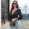 Chiffon Blouse Lace Tops Elegant Chic Women's Solid Color Long Sleeve V Neck Autumn Winter S-XL