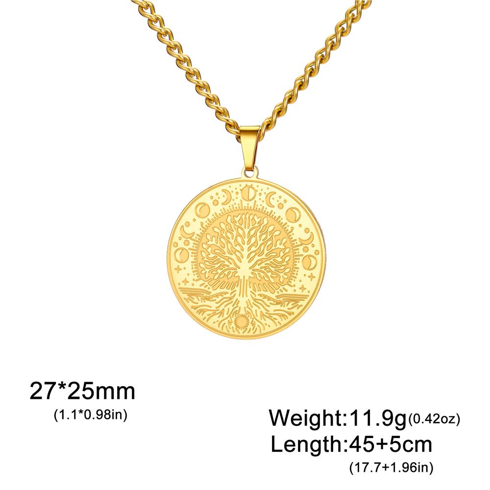 Dawapara Tree of Life and Moon Phase Necklace Mythological Yggdrasil Pendant Wiccan Goddess Amulet Stainless Steel Jewelry