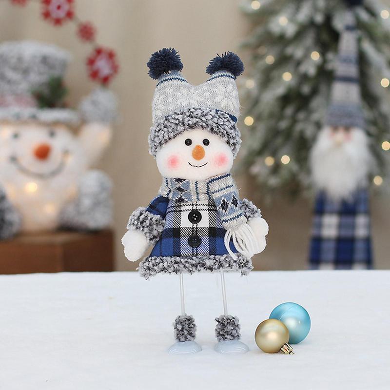 Christmas Blue Series Snowman Cloth Retractable Dolls Decoration for Tree Ornaments Santa Figurine Xmas Gifts Craft Home Decor