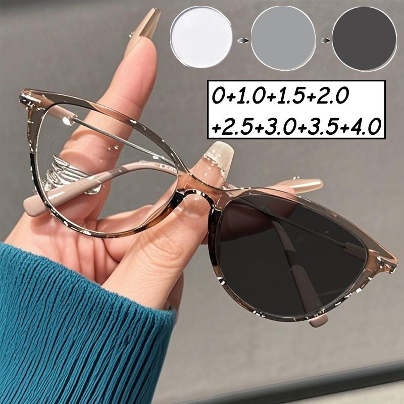 Cat Eye Pochromic Reading Glasses Men Women Fashionable Blue Light Blocking Presbyopia Trendy New Far Sight Sunglasses