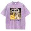 Funny Meme Cat T Shirt Vintage Washed Cotton T-Shirt  Graphic Tee Casual Streetwear Spring Summer Fall Top Tee