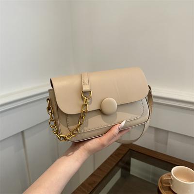 Bolsa Feminina Moda Verão Bolsa Pequena Quadrada Textura Pu Bolsa de Ombro Simples Cor Sólida Corrente Bolsa de Axila