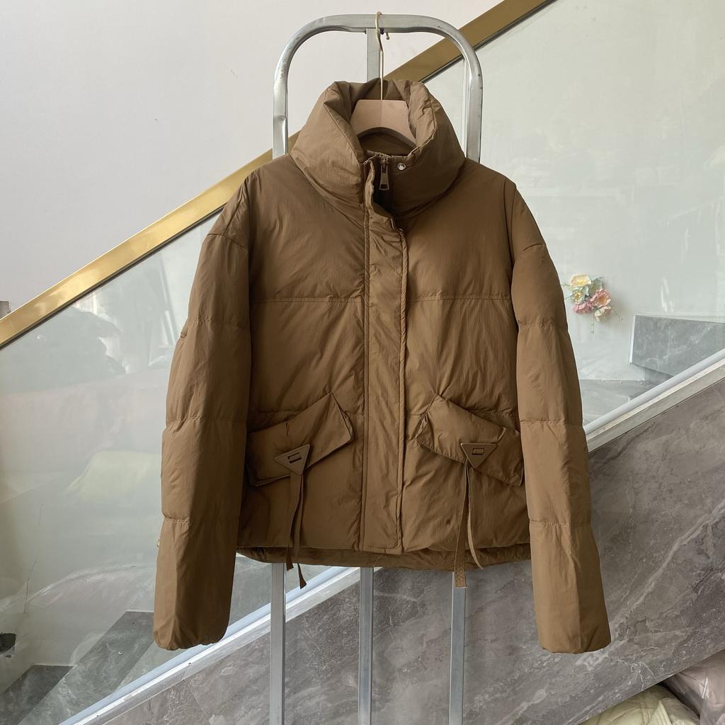 Down Jacket Women's New Casual Stand-up Collar Fashion Triangle Streamer White Duck Down Thickened Autumn and Winter Coat