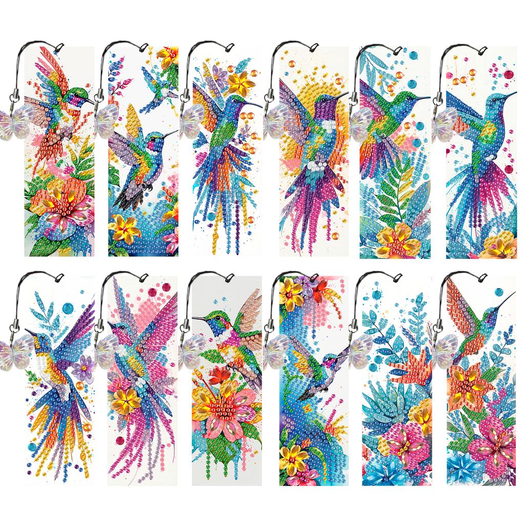 12Pcs Animal Landscape DIY Diamond Bookmark Art Projects Diamond Art Bookmark for DIY Making Beginners Adult Art Craft Supplies