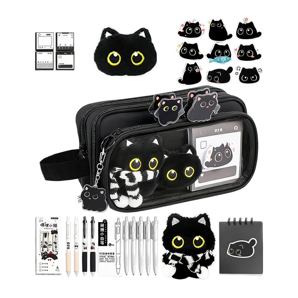 NEW Cat Pencil Case With Gel Pens Sticky Notes Animal Pencil Case Stationery Supplies For Marker School Supplies Kids Teen Girls
