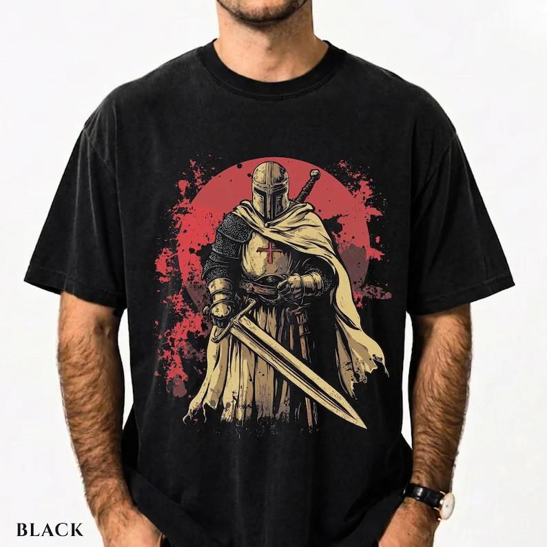 Knight Templar Shirt, Medieval Crusader Warrior Tee, Christian Spiritual Armor S разноцветный