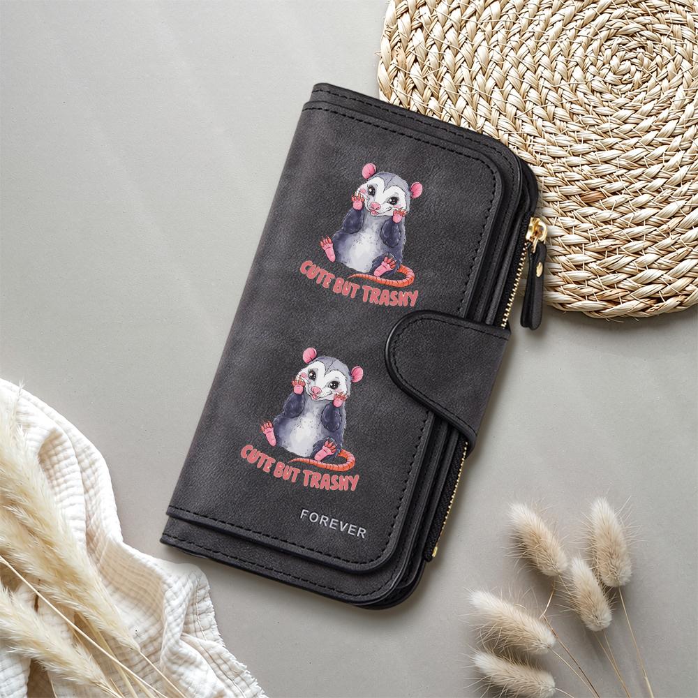 Cute Opossum Print Long Wallet Fashionable Multi Card Holder Leather Purse for Daily Use