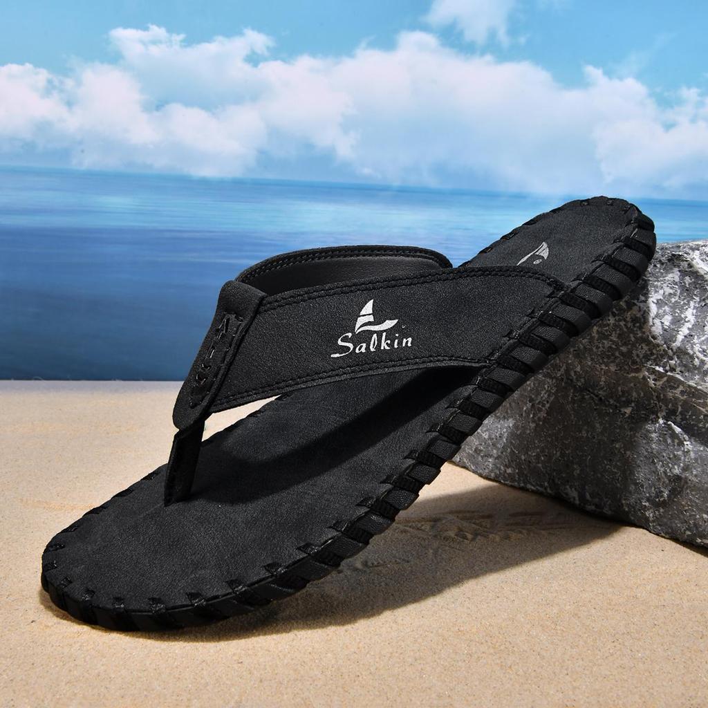Plus size New Arrival Summer Men's Flip Flops Handmade Leather Slippers Lightweight Casual Beach Slippers For Indoor Outdoor Sandals