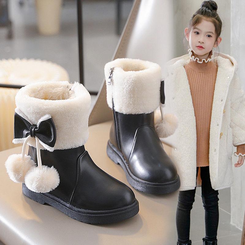 Barnesnøstøvler, Vinterjenters Fleece Prinsesse Lær Ankelstøvler