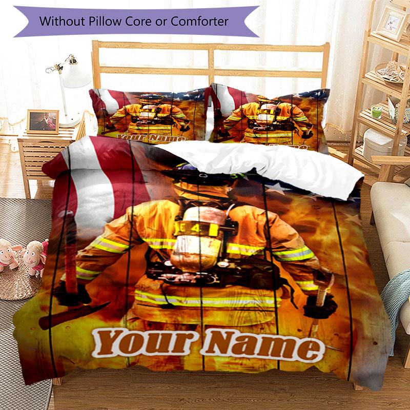 3PC Custom Name Firefighter's Valor Bedding Set Duvet Cover Closure Includes 1 Duvet Cover & 2 Pillowcases for Bedroom