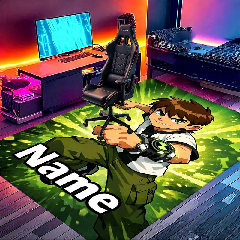 Custom Name Personalized Ben 10 Cartoon Print Carpet, Versatile Home Decor Rug, for Playroom, Apartment, Balcony, Entryway, Hallway Gift