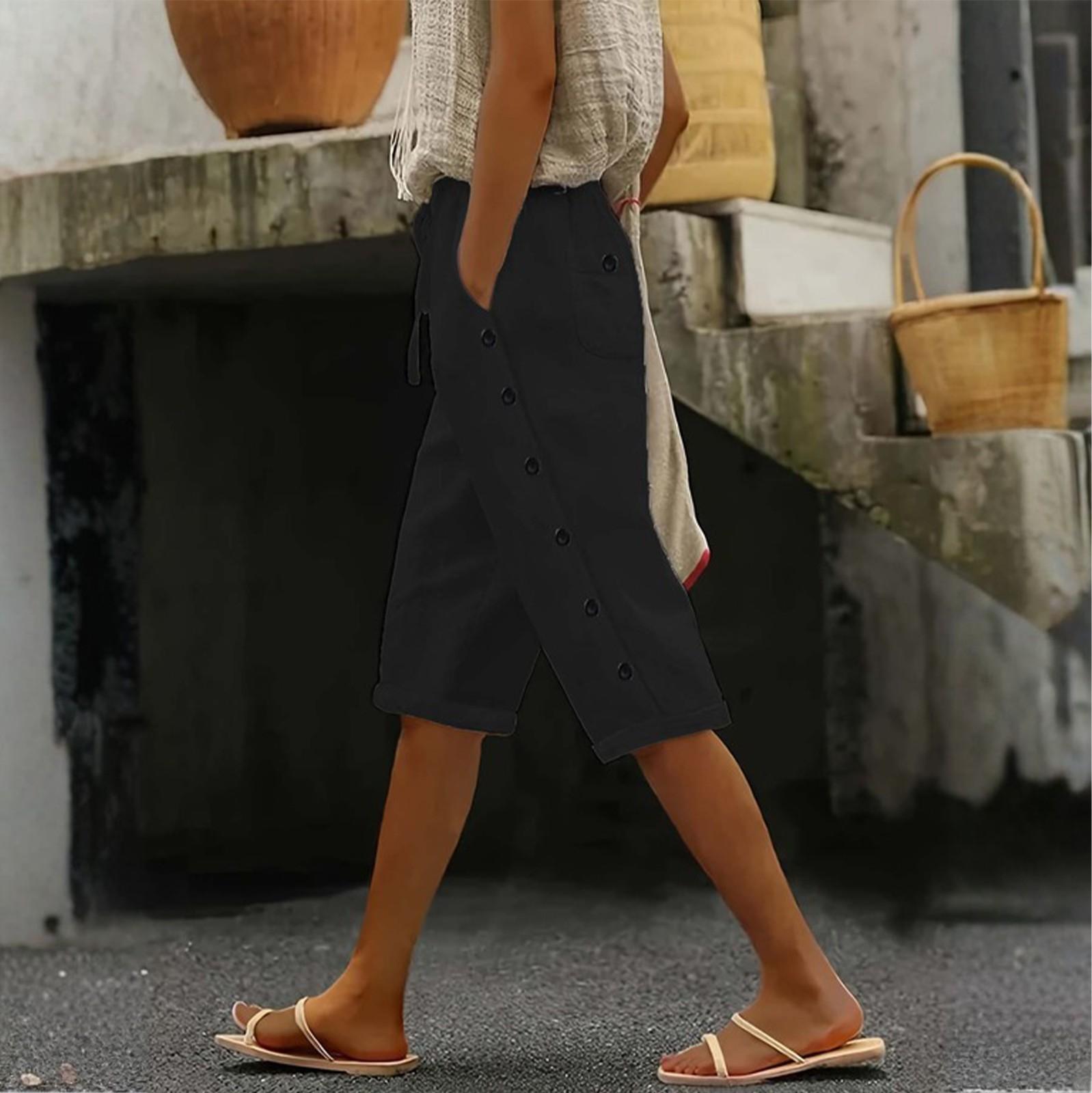 

Женские классические универсальные модные шорты из хлопка и льна XL чёрный