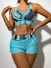 Stripe Cross Strap High Waist Drawstring Boyshorts Two Piece Bikini Set Trendy For Vacation