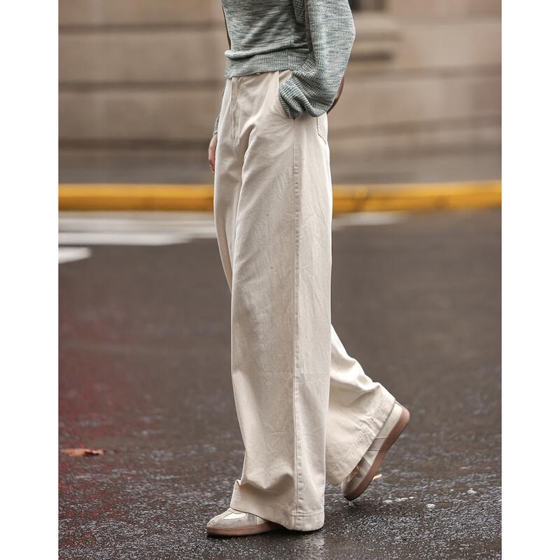 Demana Women's Washed Cotton-Feel Relaxed Wide-Leg Casual Pants