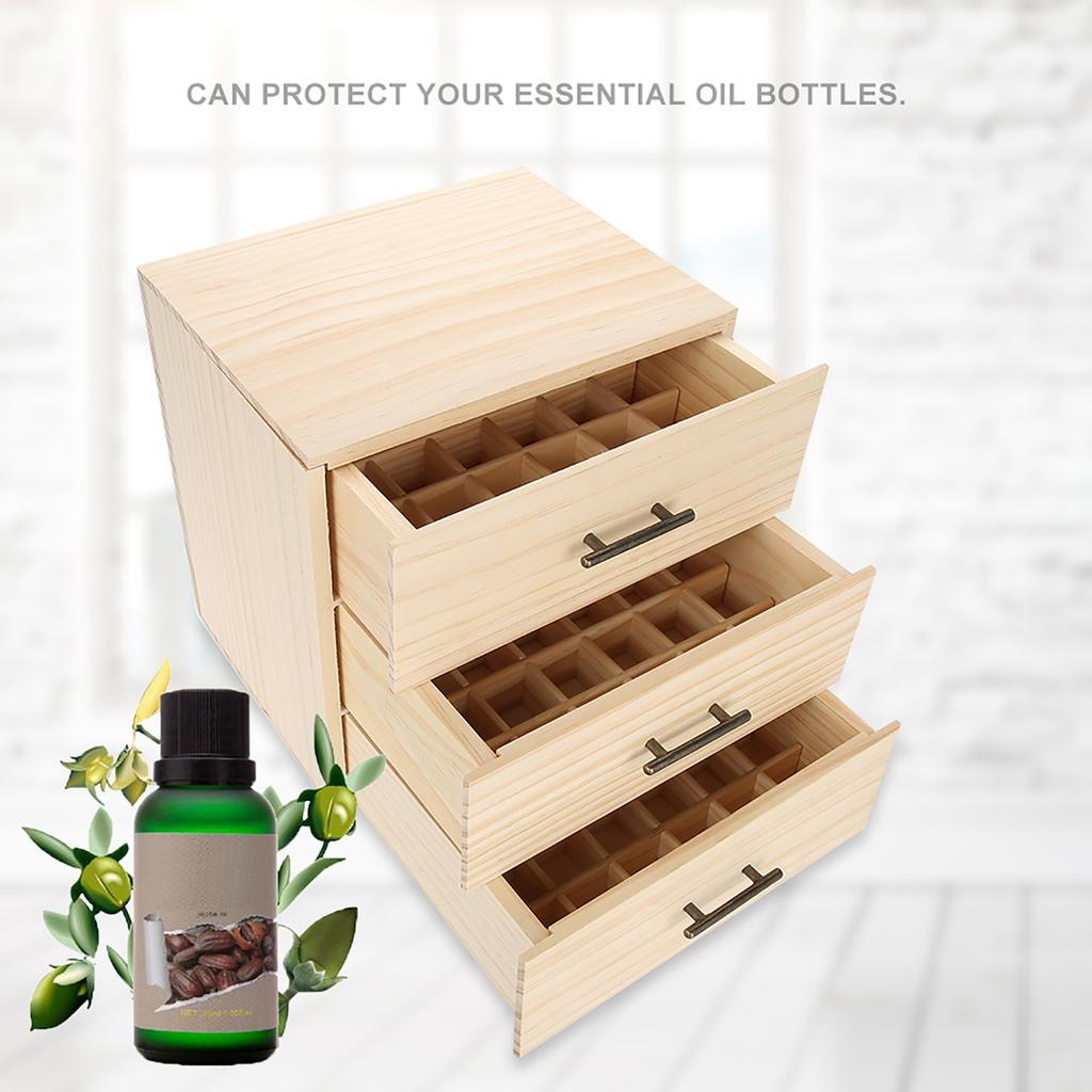 90 Slots Threetiered Essential Oil Bottle Container Wooden Storage Case Box Organizer