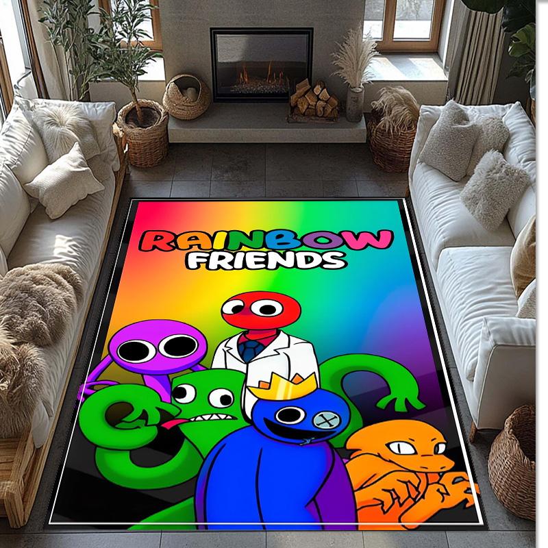 Rainbow Friends Crystal Velvet Rug, Soft Anti‑Slip Crystal Velvet Carpet for Living Room Bedroom Home Decor