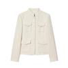 European and American Women's Fashion Casual Beaded Leather Wool Blend Cardigan Jacket with Stand Collar