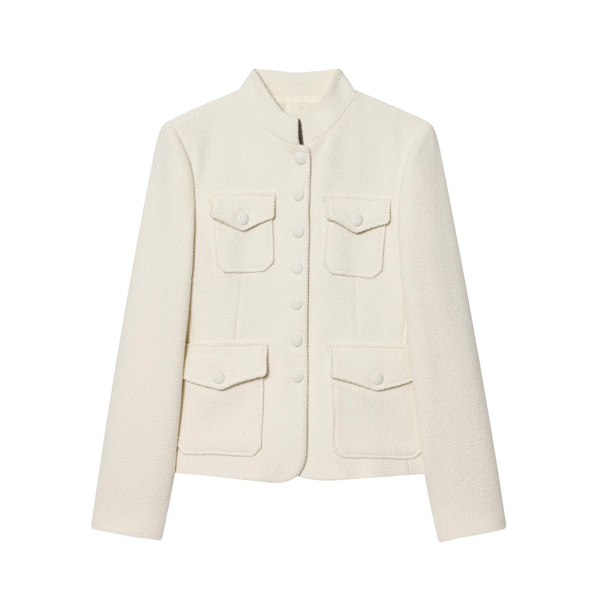 European and American Women s Fashion Casual Beaded Leather Wool Blend Cardigan Jacket with Stand Collar Large