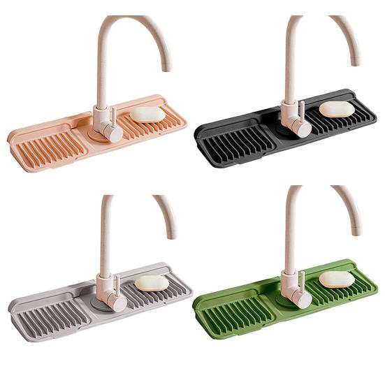 Kitchen Sink Faucet Mat Foldable Silicone Sink Splash Guard 6 Degrees Slope Bathroom Kitchen Countertop Water Draining Mat with Button