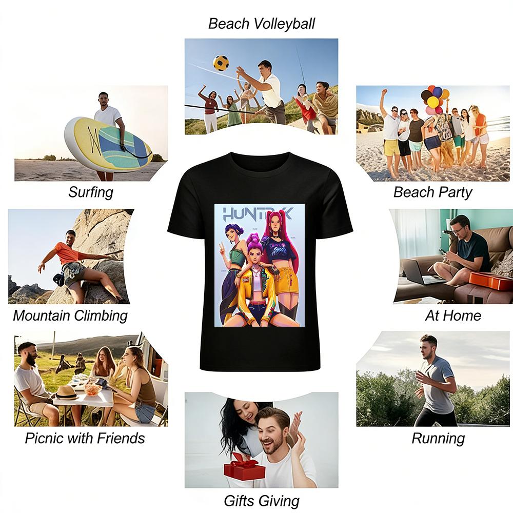 HUNTX Girl Group Print Short Sleeve T-Shirt Cool Trendy Loose Casual Top For Women Pure cotton T-shirt