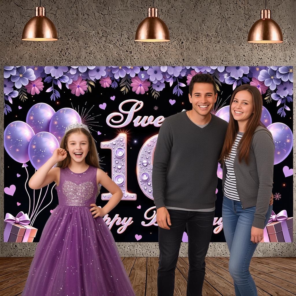 16th Birthday Display Heart Accent Sweet 16 Banner Backdrop Golden Number Sweet Celebration Display For Photo Backdrop Birthday