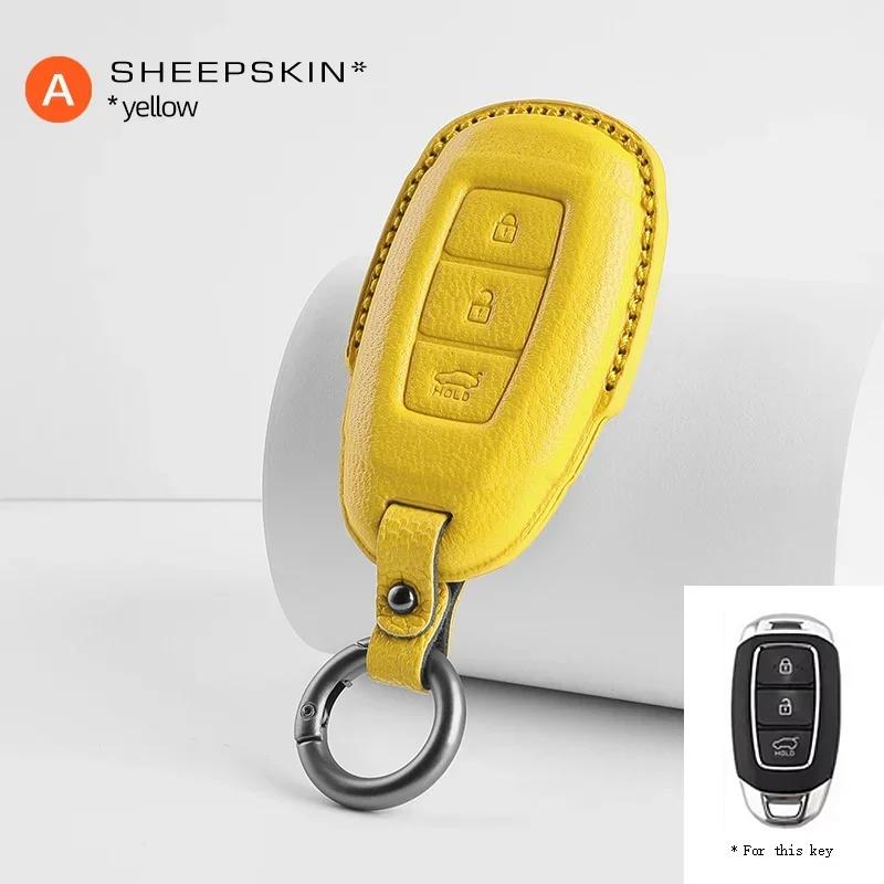 

Interior Mouldings Sheepskin High-quality Car Key Case Cover Holder Key Shell Buckle For Hyundai Sonata Lafesta Elantra Santafe