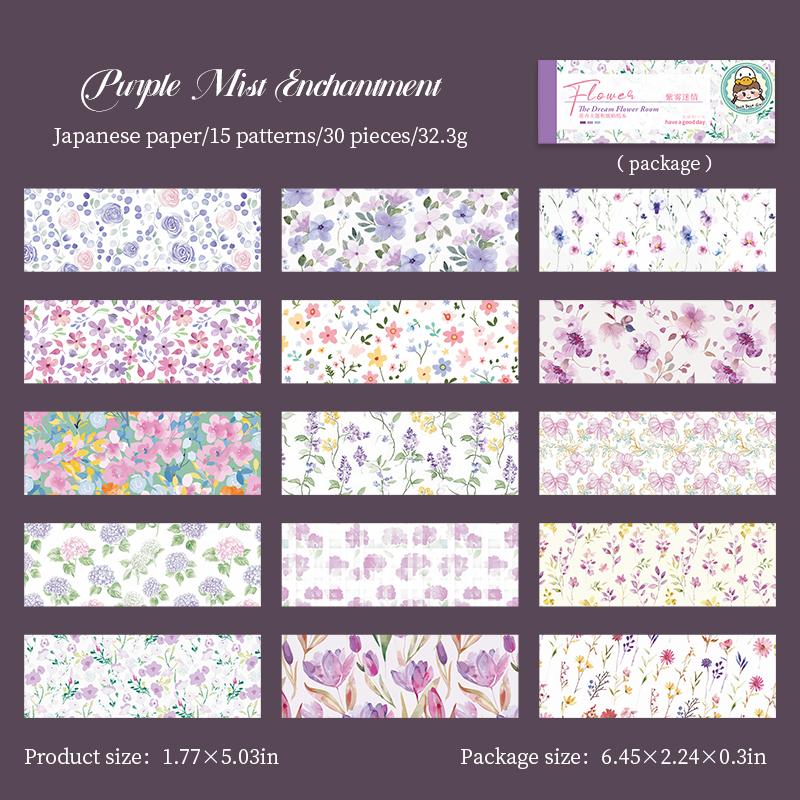 30Sheets/book Long Flower Stickers Gift Packaging Stickers Paper Material Handmade Account DIY Landscape Collage Decoration