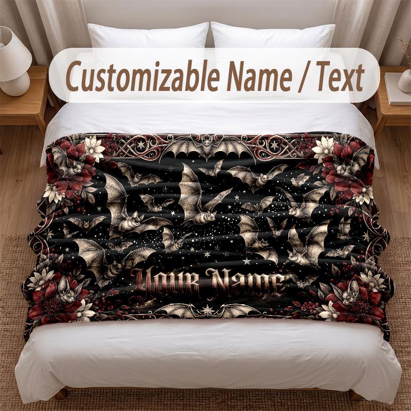 Skull Gothic Theme Soft Blanket Personalized Custom Name Text Print Warm Blanket Home Sofa Bedroom Decor