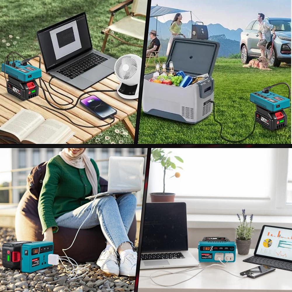 ONEVAN Invertor de Putere 300W DC 18V-21V la AC 220V Invertor cu Baterie Litiu cu Port de Încărcare USB Dublu Pentru Pini Baterie Makita 18V