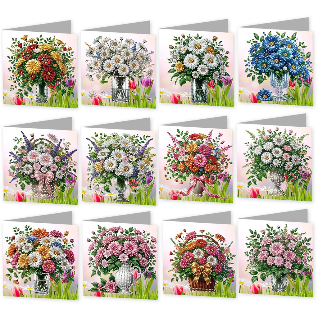 12 Packs DIY Diamond Art Painting Greeting Card Kit Diamond Art Greeting Cards for Beginner Adult Birthday Holiday Blessing