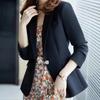Autumn New Single-Button Slim Fit Women's Blazer Jacket, Solid Color Beige Casual Small Suit