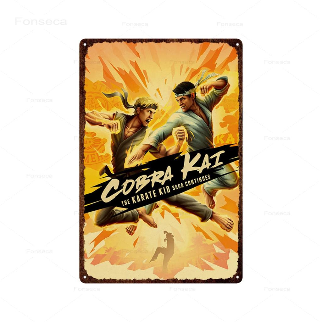 Klasický Kung Fu Komediální Film Kovové Plechové Značky Cobra Kai Retro Umění Nástěnná Samolepka Plakát pro Bar Místnost Domácí Dekorace Plechové Tabule