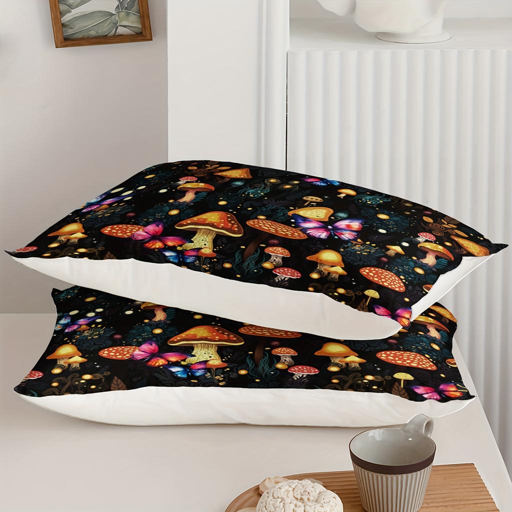 Mushroom Comforter Sets Natural Wild Fungus Bedding Sets Botanical Plants Duvet Set with 3D Printed Bedding