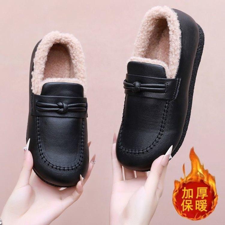 Taschenabsatz Doudou Schuhe Damen Samt 2025 Winter neu Zuhause flacher Boden warm bequem weiches Leder weiche Sohle Mutter Baumwollschuhe