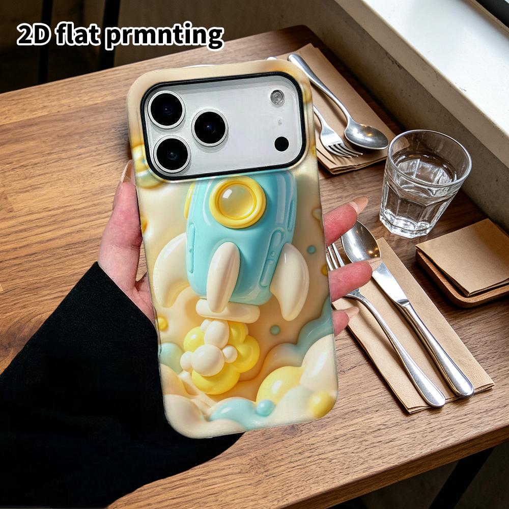 Phone case: 2D flat design suitable for iPhone 18 17 16 15 14 13 Pro protective case, blue and white little rocket, perfect Christmas and Halloween ho